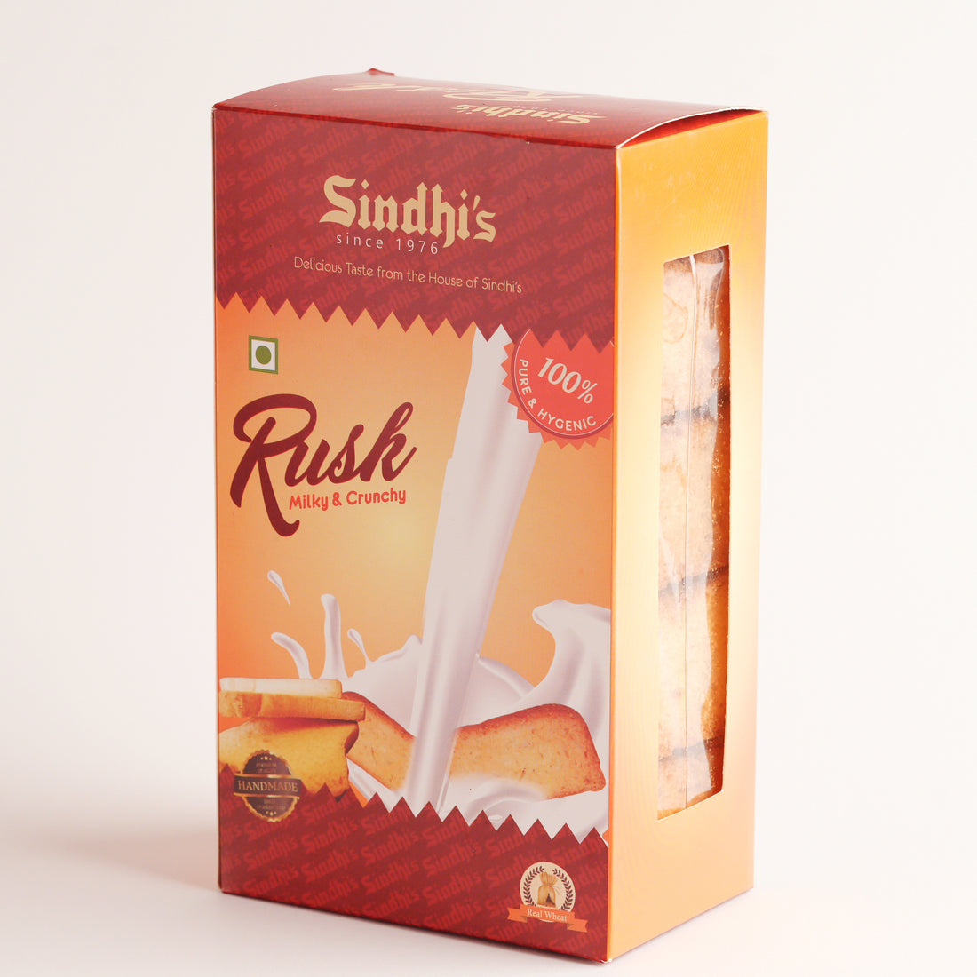 Sindhi's Rush snack packaging with red and orange design on a white background