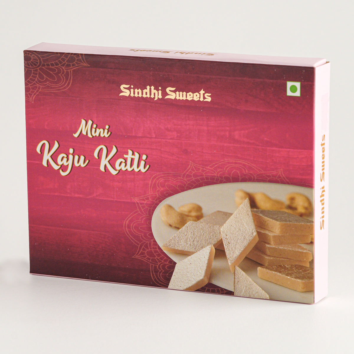Box of Sindhi Sweets Mini Kaju Katti on a white background