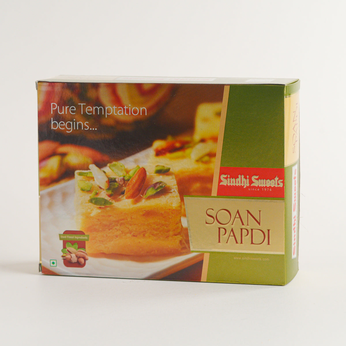 Box of Sindhi Sweets Soan Papdi on a white background