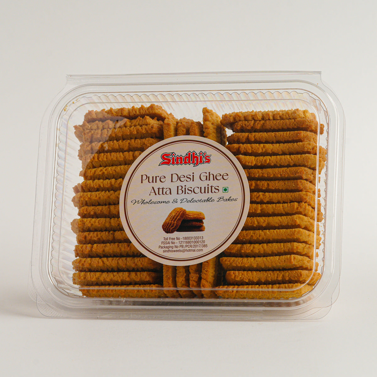 Packaged biscuits with a label on a white background