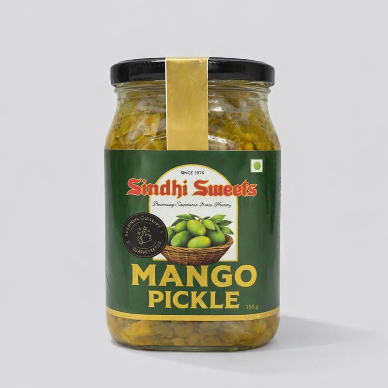 Jar of Sindhi Sweets Mango Pickle on a white background