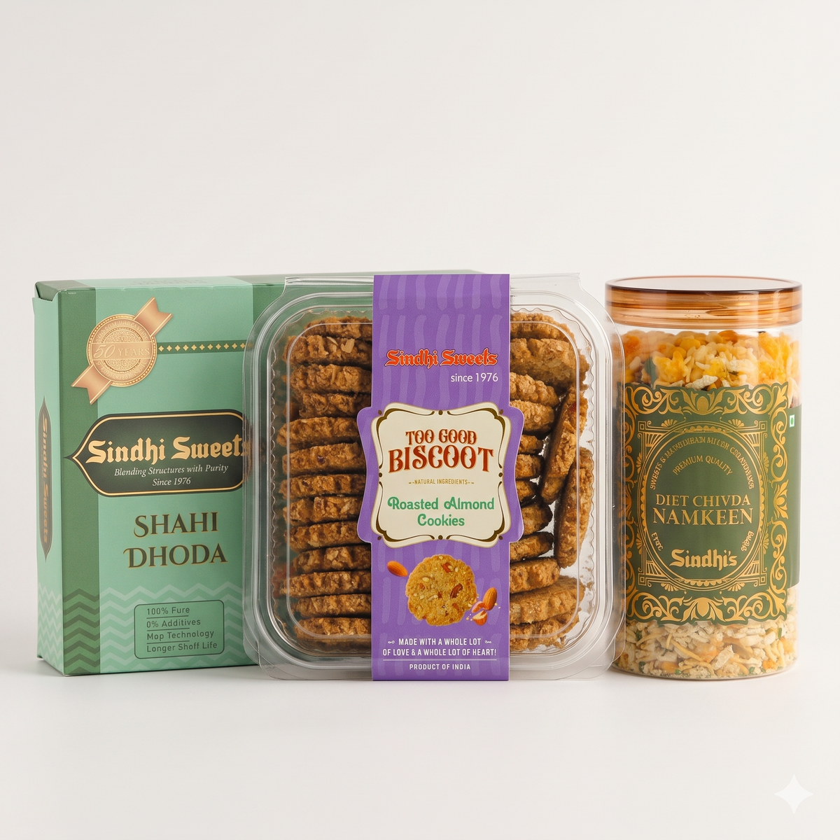 Diwali Combo – Shahi Dhoda, Roasted Almond Cookies & Diet Chivda Namkeen